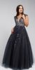 Beaded Embellished V Neck Prom Ball Gown in Charcoal